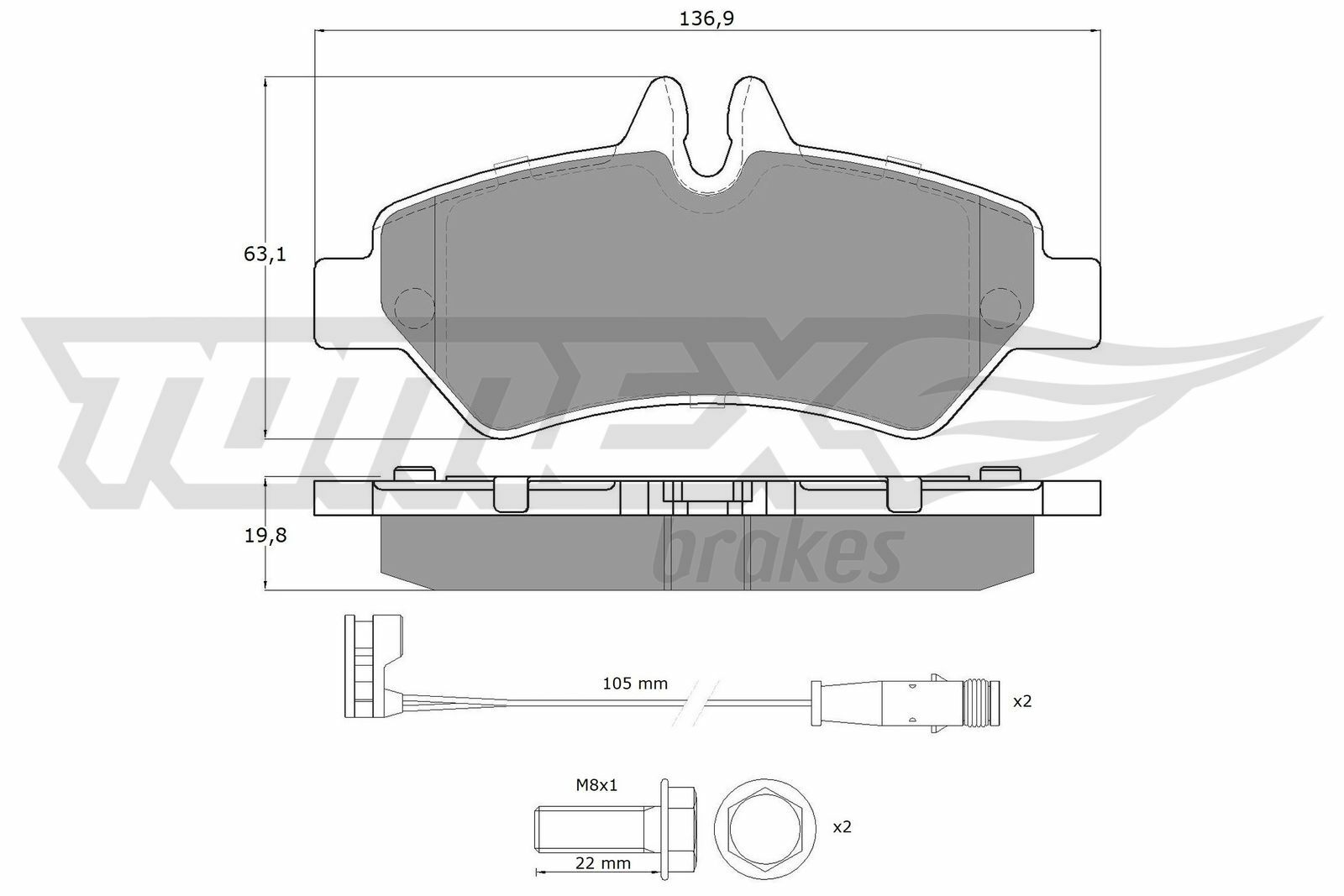 Sada brzdových destiček, kotoučová brzda TOMEX Brakes